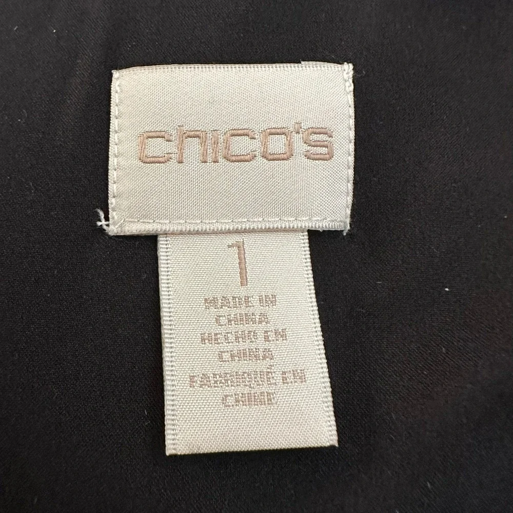 Chicos Womens Textured Tweed Open Front Jacket Size 1 US M Fringe Trim Twee